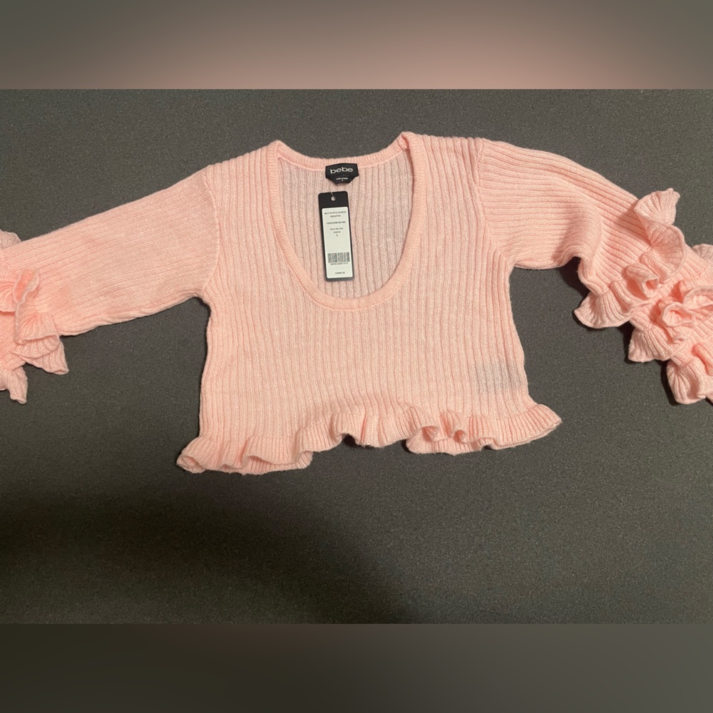 Bebe mati ruffle sleeve sweater pale blush